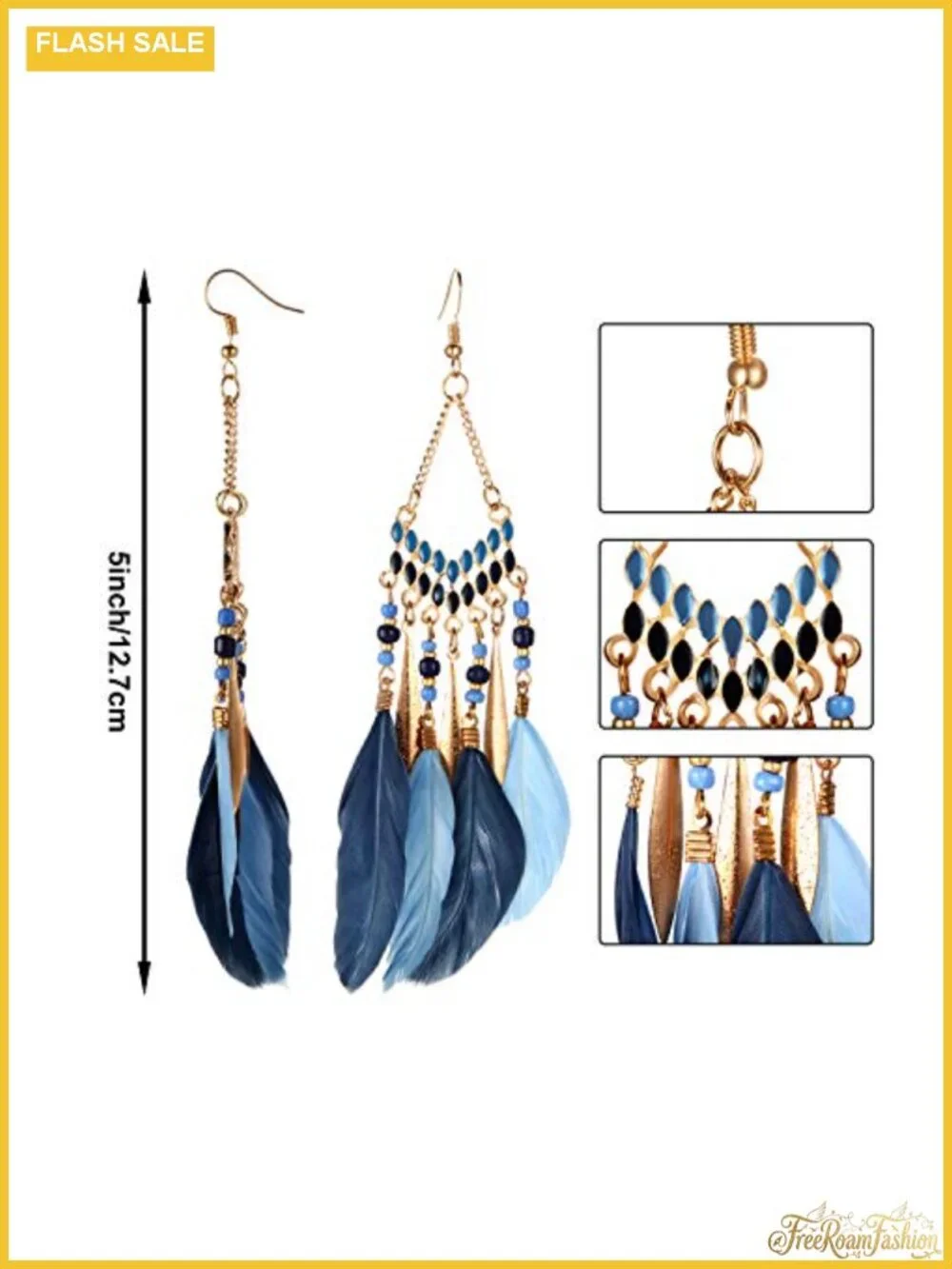 6 Pairs Bohemian Faux Feather Tassel Drop Dangle Earrings Set